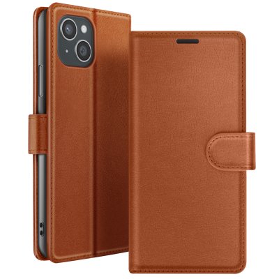 ZANAE Etui Portefeuille pour iPhone 15 Plus Support et Languette Zana&eacute; Marron