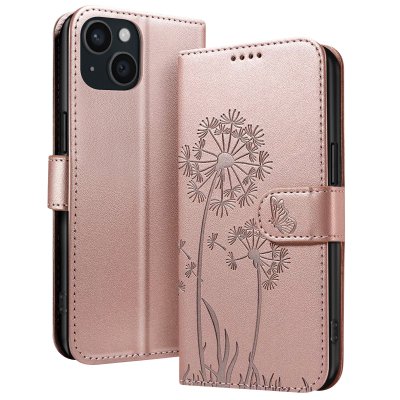 ZANAE Etui Portefeuille pour iPhone 15 Premium Design Fleurs Papillon Zana&eacute; Rose champagne