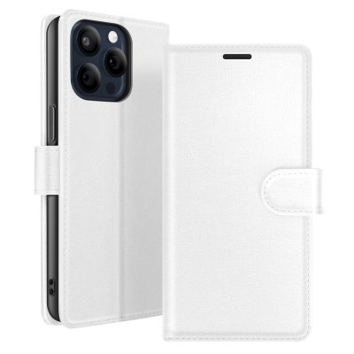 ZANAE Etui Portefeuille pour iPhone 15 Pro Fonction Support et Languette Magn&eacute;tique Zana&eacute; Blanc