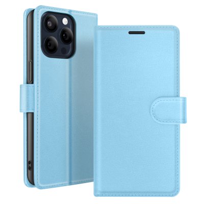 ZANAE Etui Portefeuille pour iPhone 15 Pro Fonction Support et Languette Magn&eacute;tique Zana&eacute; Bleu clair