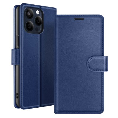 ZANAE Etui Portefeuille pour iPhone 15 Pro Fonction Support et Languette Magn&eacute;tique Zana&eacute; Bleu nuit