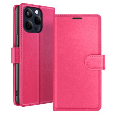 ZANAE Etui Portefeuille pour iPhone 15 Pro Fonction Support et Languette Magn&eacute;tique Zana&eacute; Fuchsia