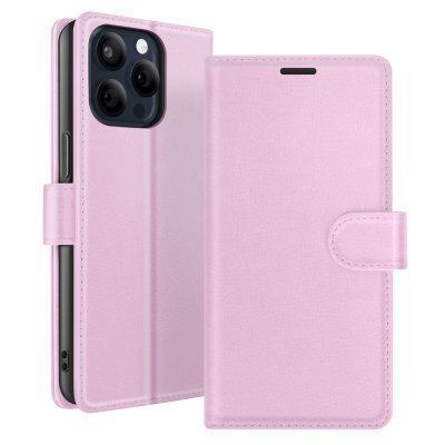 ZANAE Etui Portefeuille pour iPhone 15 Pro Fonction Support et Languette Magn&eacute;tique Zana&eacute; Rose