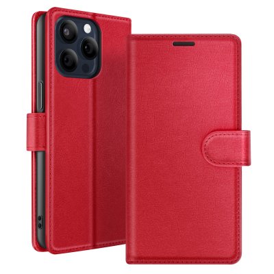 ZANAE Etui Portefeuille pour iPhone 15 Pro Fonction Support et Languette Magn&eacute;tique Zana&eacute; Rouge