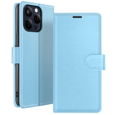 ZANAE Etui Portefeuille pour iPhone 15 Pro Max avec Support et Languette Magn&eacute;tique Zana&eacute; Bleu clair