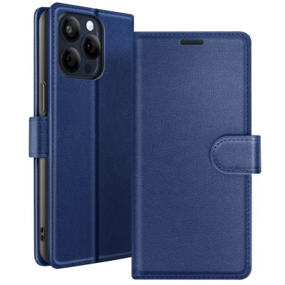 ZANAE Etui Portefeuille pour iPhone 15 Pro Max avec Support et Languette Magn&eacute;tique Zana&eacute; Bleu nuit