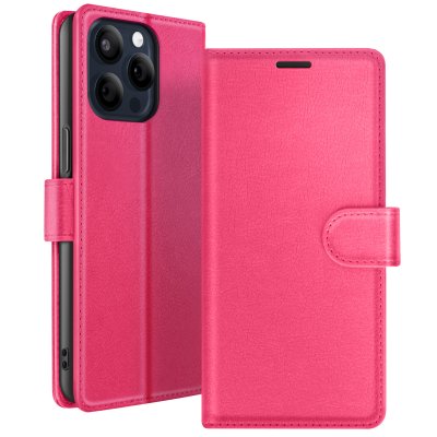 ZANAE Etui Portefeuille pour iPhone 15 Pro Max avec Support et Languette Magn&eacute;tique Zana&eacute; Fuchsia