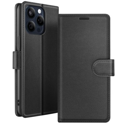 ZANAE Etui Portefeuille pour iPhone 15 Pro Max avec Support et Languette Magn&eacute;tique Zana&eacute; Noir