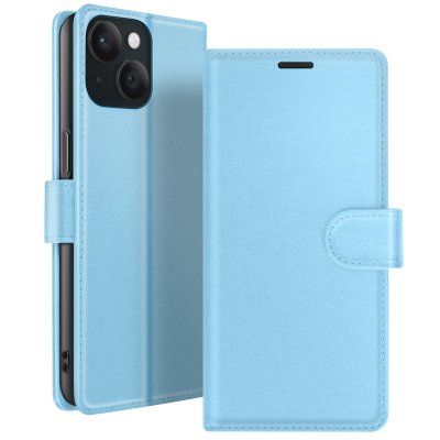 ZANAE Etui Portefeuille pour iPhone 15 Support et Languette Magn&eacute;tique Zana&eacute; Bleu clair