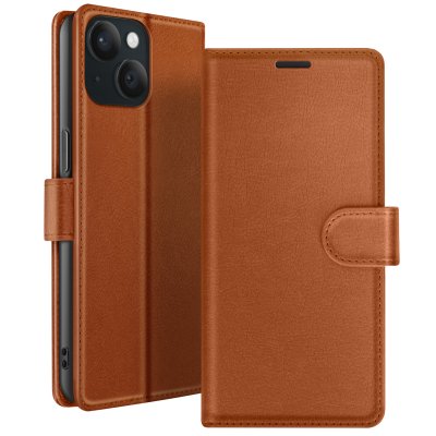 ZANAE Etui Portefeuille pour iPhone 15 Support et Languette Magn&eacute;tique Zana&eacute; Marron