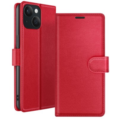 ZANAE Etui Portefeuille pour iPhone 15 Support et Languette Magn&eacute;tique Zana&eacute; Rouge