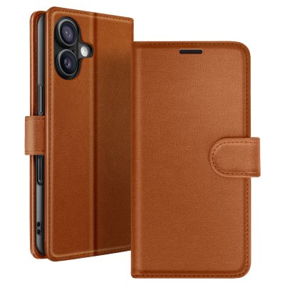 ZANAE Etui Portefeuille pour iPhone 16 Plus Support et Languette Magn&eacute;tique Zana&eacute; Marron
