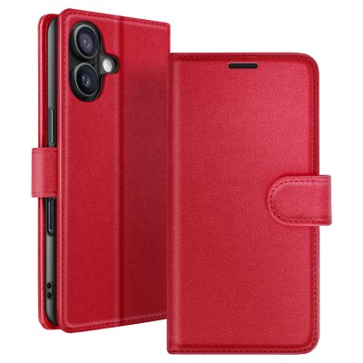 ZANAE Etui Portefeuille pour iPhone 16 Plus Support et Languette Magn&eacute;tique Zana&eacute; Rouge