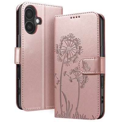 ZANAE Etui Portefeuille pour iPhone 16 Premium Design Fleurs Papillon Zana&eacute; Rose champagne