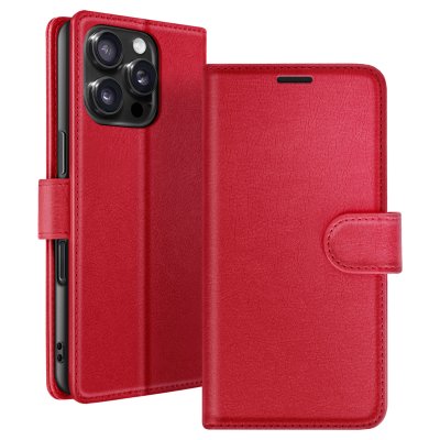ZANAE Etui Portefeuille pour iPhone 16 Pro Max avec Support et Languette Magn&eacute;tique Zana&eacute; Rouge