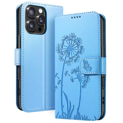 ZANAE Etui Portefeuille pour iPhone 16 Pro Max Premium Design Fleurs Papillon Zana&eacute; Bleu clair