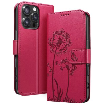 ZANAE Etui Portefeuille pour iPhone 16 Pro Max Premium Design Fleurs Papillon Zana&eacute; Rouge