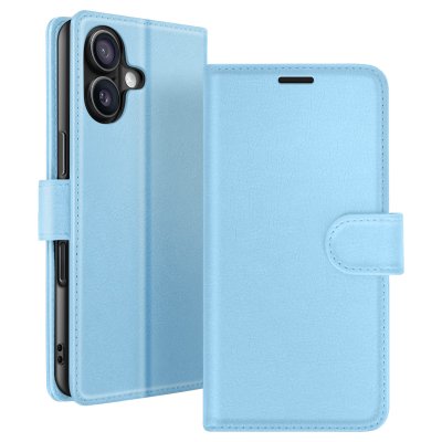 ZANAE Etui Portefeuille pour iPhone 16 Support et Languette Magn&eacute;tique Zana&eacute; Bleu clair