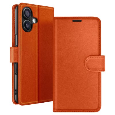 ZANAE Etui Portefeuille pour iPhone 16 Support et Languette Magn&eacute;tique Zana&eacute; Orange
