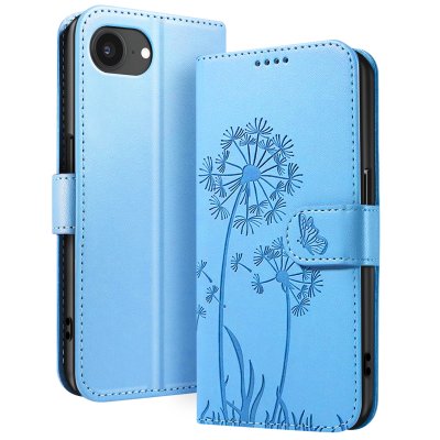 ZANAE Etui Portefeuille pour iPhone 16e Premium Design Fleurs Papillon Zana&eacute; Bleu clair