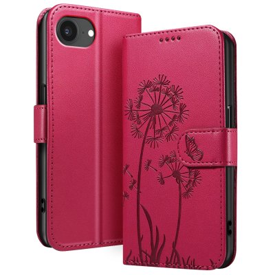 ZANAE Etui Portefeuille pour iPhone 16e Premium Design Fleurs Papillon Zana&eacute; Rouge