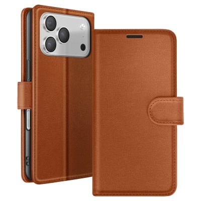 ZANAE Etui Portefeuille pour iPhone 17 Pro avec Support et Languette Magn&eacute;tique Zana&eacute; Marron