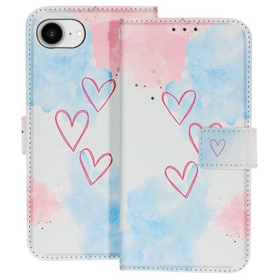 AVIZAR Etui Portefeuille pour iPhone 17e Motif Cour avec Support et Dragonne Bleu / Rose