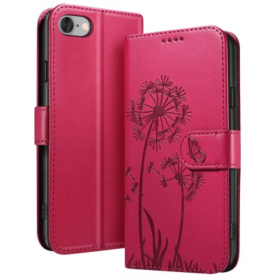 ZANAE Etui Portefeuille pour iPhone 7 / 8 / SE 2022 Premium Design Fleurs Papillon Zana&eacute; Rouge