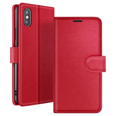 ZANAE Etui Portefeuille pour iPhone X / XS Fonction Support et Languette Magn&eacute;tique Zana&eacute; Rouge