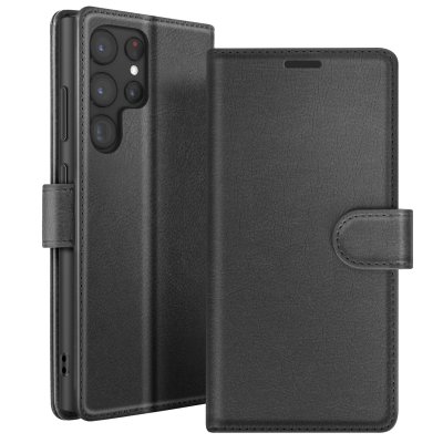ZANAE Etui Portefeuille pour Samsung Galaxy S22 Ultra Support et Languette Zana&eacute; Noir
