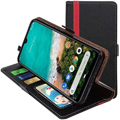 EBESTSTAR Etui portefeuille pour xiaomi mi a3 pu cuir porte-cartes support stand, noir / rouge