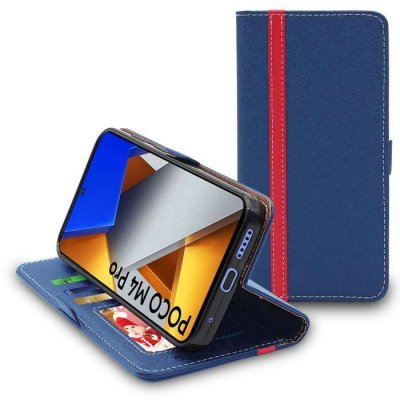 EBESTSTAR Etui portefeuille pour xiaomi poco m4 pro 4g pu cuir porte-cartes support stand, bleu fonc&eacute; / rouge