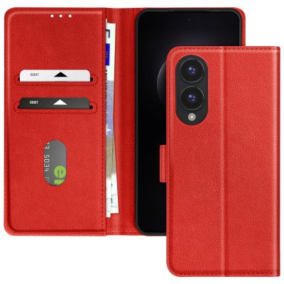 AVIZAR Etui pour Samsung Galaxy S25 Edge Clapet Portefeuille et Support Vid&eacute;o Rouge