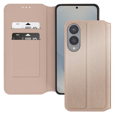AVIZAR Etui pour Samsung S25 Edge Clapet Porte-Cartes et Support Vid&eacute;o Dor&eacute;e