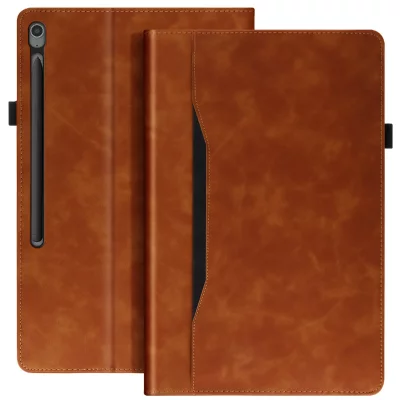  Etui pour Samsung Tab S10 FE Plus Clapet Portefeuille Support Vid&eacute;o Marron