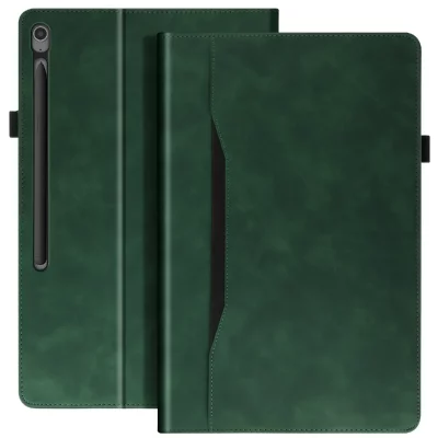  Etui pour Samsung Tab S10 FE Plus Clapet Portefeuille Support Vid&eacute;o Vert Fonc&eacute;