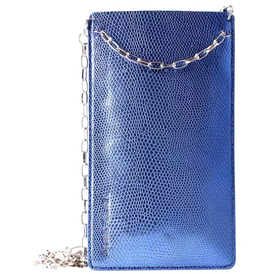 PURO Etui Universel XL pour Smartphone avec Cha&icirc;ne Dor&eacute;e et 2 Emplacements Cartes Bleu