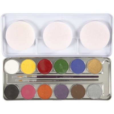 WIDMANN Eulenspiegel trousse de maquillage 12 couleurs 17 pi&egrave;ces