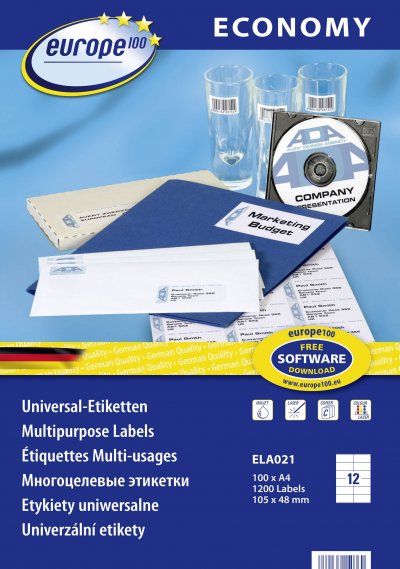 Europe 100 &eacute;tiquettes pour inkjet laser copieur, 105x48mm averyzweck ela021