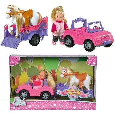 SIMBA.DICKIE.GROUP EVI LOVE Poup&eacute;e 12cm avec Poney + Jeep Avec Remorque