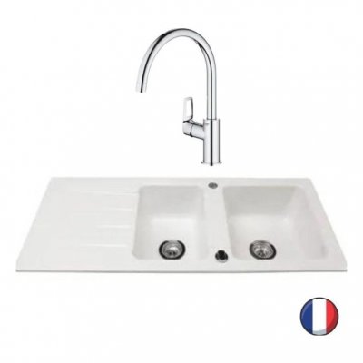 VILLEROY & BOCH Evier Architectura 80 116 x 51 cm Blanc + Robinet cuisine Bauloop