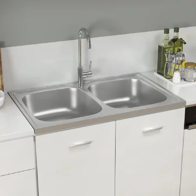 VIDAXL Evier de cuisine &agrave; double lavabo argent&eacute; 800x500x155 mm inox