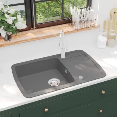 VIDAXL Evier de cuisine en granit Bac unique Gris
