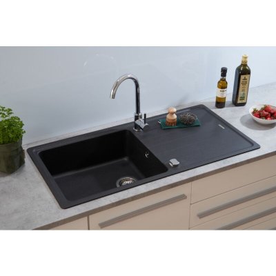 RESPEKTA Evier de cuisine Evier &agrave; encastrer granit bassin 100x50 noir  by Schock