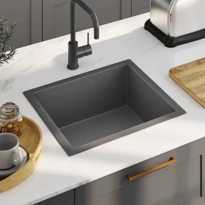 VIDAXL Evier de cuisine fait main Noir Acier inoxydable