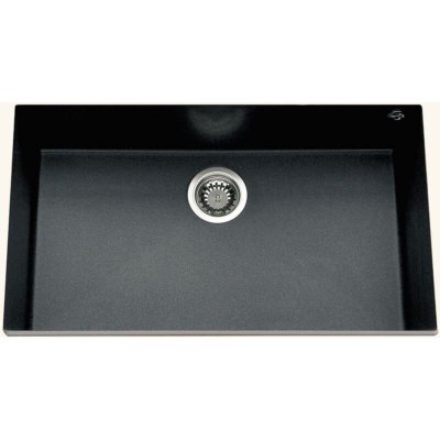 LUISINA Evier sous plan granit noir mouchet&eacute;  quadrille 1 bac 760x440