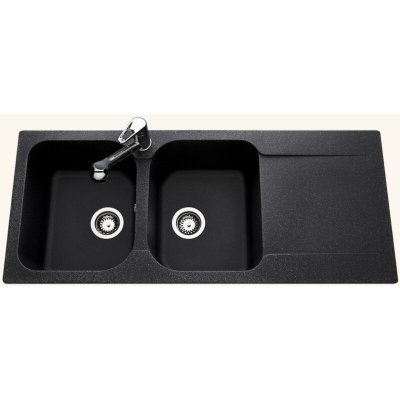 EWI Evier synth&egrave;se noir l&eacute;g&egrave;rement mouchet&eacute;  ziggy 2 bacs 1 &eacute;gouttoir