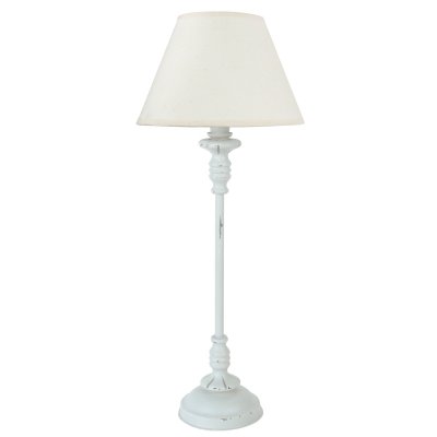 TOSEL EVRY - Lampe de chevet colonne m&eacute;tal blanc et &eacute;cru