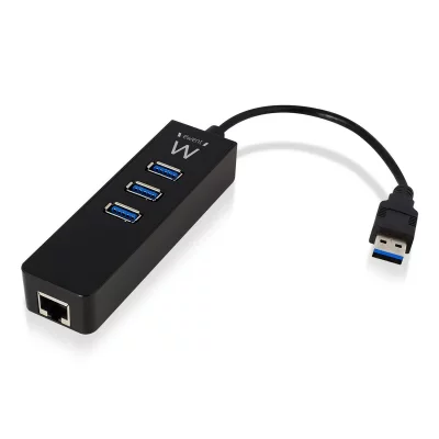 EWENT  EW1140 - Adaptateur r&eacute;seau - USB 3.1 - Gigabit Ethernet x 1 + USB 3.1 x 3 - noir