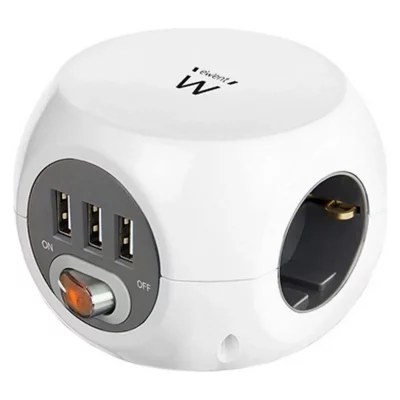 EWENT  Ew3939 Power Strip 3 Outlets With Switch 4000w Argent&eacute;